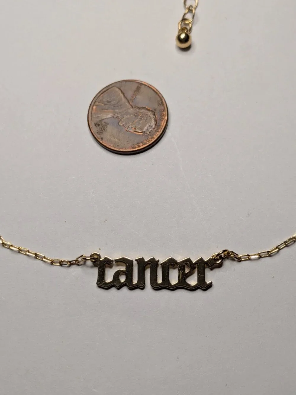 Forever 21 Gold Tone Cancer Zodiac Script Nameplate Necklace
